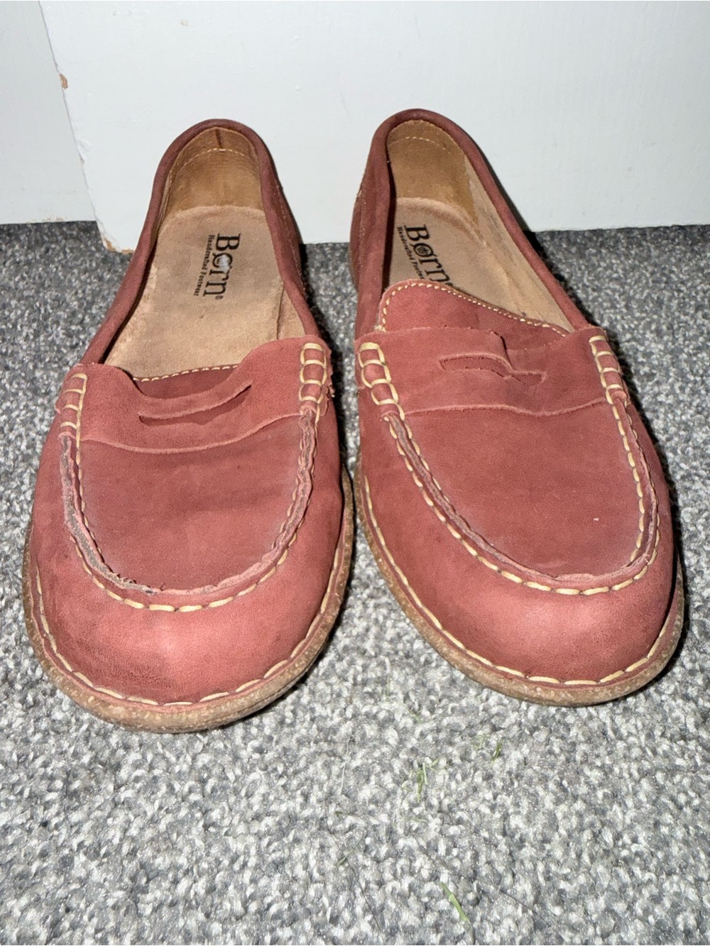Born Nerina Womens Size 9 M/W Red Brown Leather Slip On Penny Loafer Shoes - Picture 2 of 10